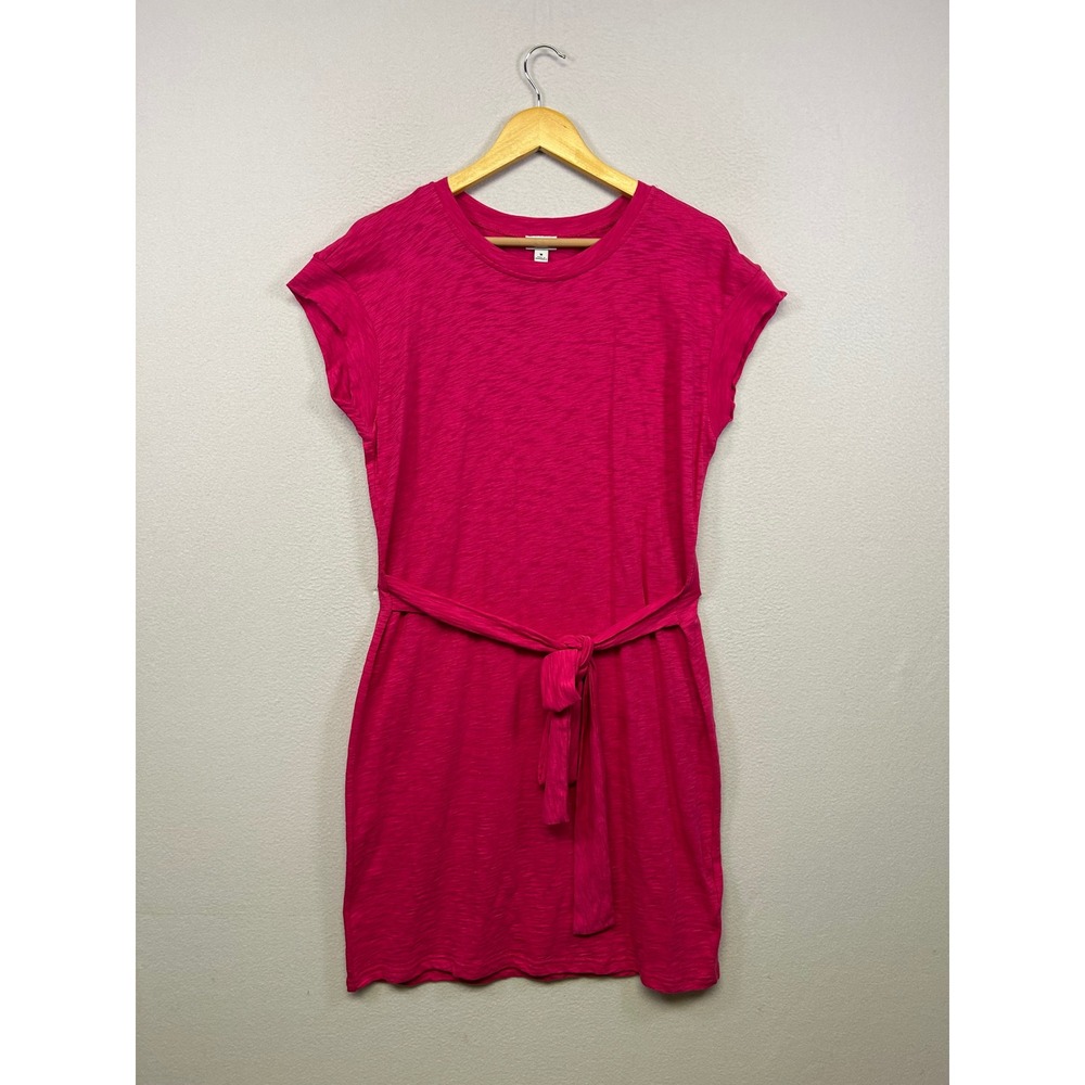 J.Crew Casual Preppy Womens Medium Pink Slub Cotton Belted T-Shirt Dress